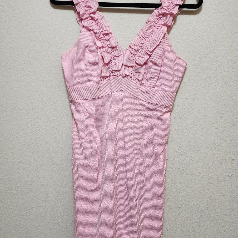 Lilly Pulitzer PINK/WHITE Shearsucker Dress Sz2  Vintage